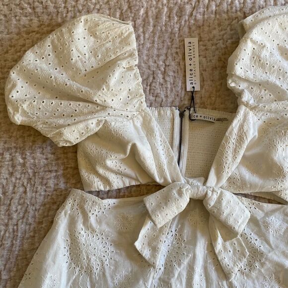 White Eyelet Puff Sleeve Dress - Picture 3 of 6